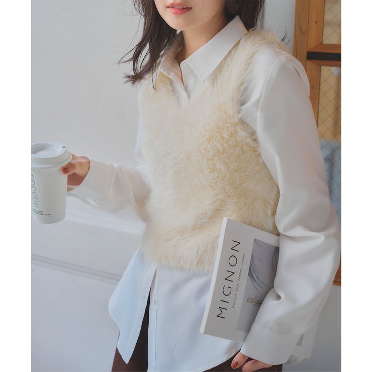 ミックスシャギーフェザーニットベスト［C7403］[品番：KO000014970