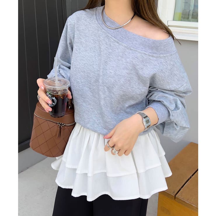 グレー | シャツレイヤード風オフショルスウェット［C7405］ | KOBE LETTUCE