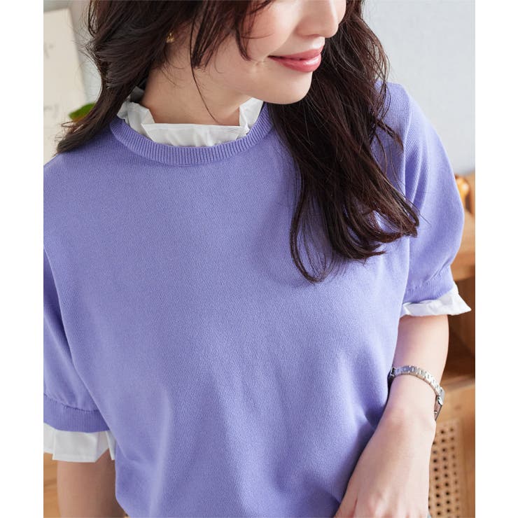 ラベンダー | シャツレイヤード風サマーニットトップス［C7411］ | KOBE LETTUCE