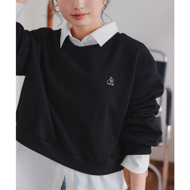 ブラック | [ Petitle / プチレ ] 胸元刺繍ベーシックスウェット［C7421］ | KOBE LETTUCE