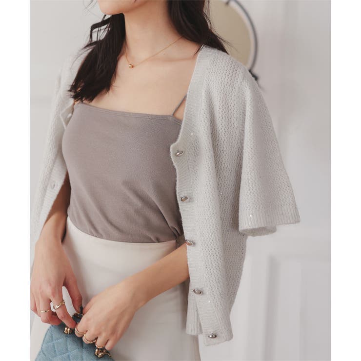 ライトグレー | 透かし編みラメニットカーディガン［C7431］ | KOBE LETTUCE