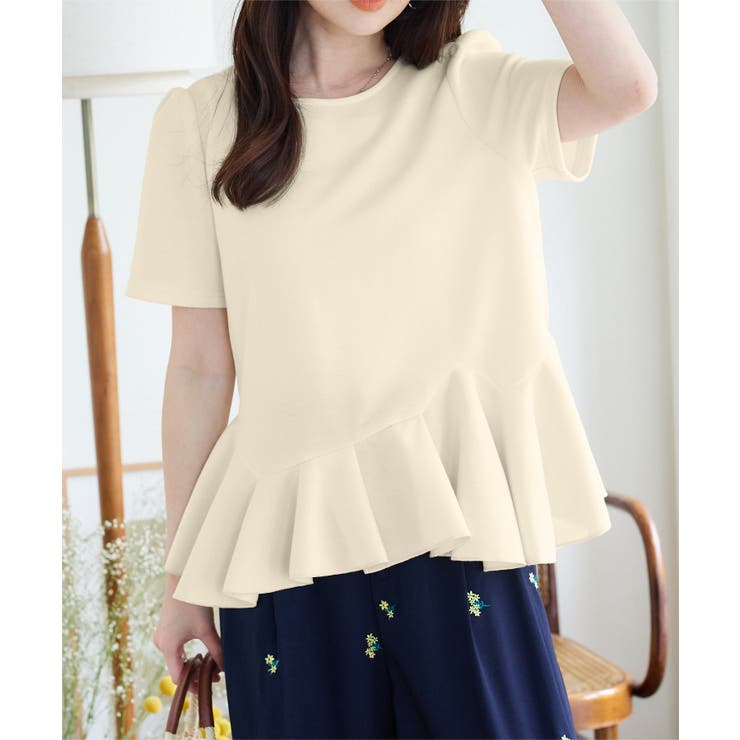 【美品】エムドット　裏起毛　アシンメトリーぺプラムトップス 美品】エムドット裏起毛アシンメトリーぺプラムトップス