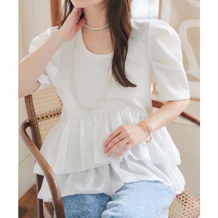 ホワイト | バルーンフリルパワショルポンチTシャツ［C7548］ | KOBE LETTUCE