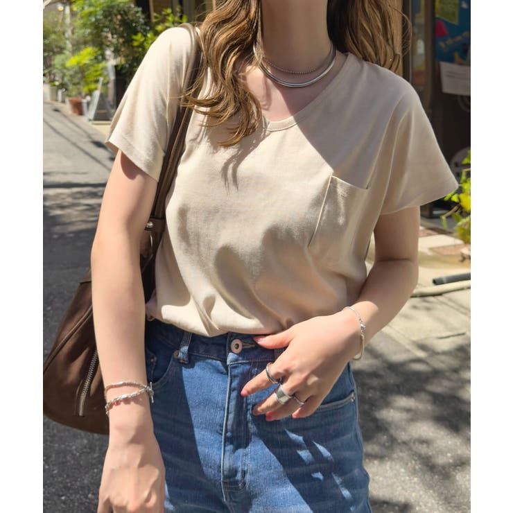 アイボリー | 汗じみ防止 UVカット ポケット付きVネックTシャツ | KOBE LETTUCE