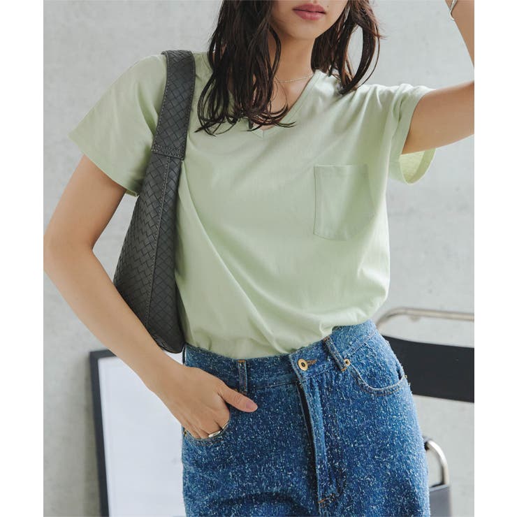 ミント | 汗じみ防止 UVカット ポケット付きVネックTシャツ | KOBE LETTUCE