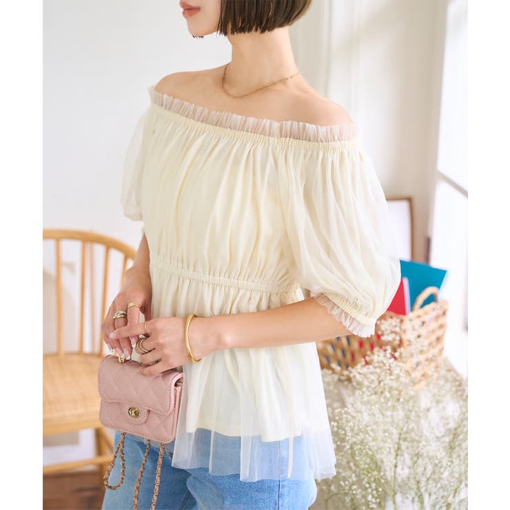 アイボリー | 2wayオフショルチュールブラウス［C7578］2way オフショル チュール | KOBE LETTUCE