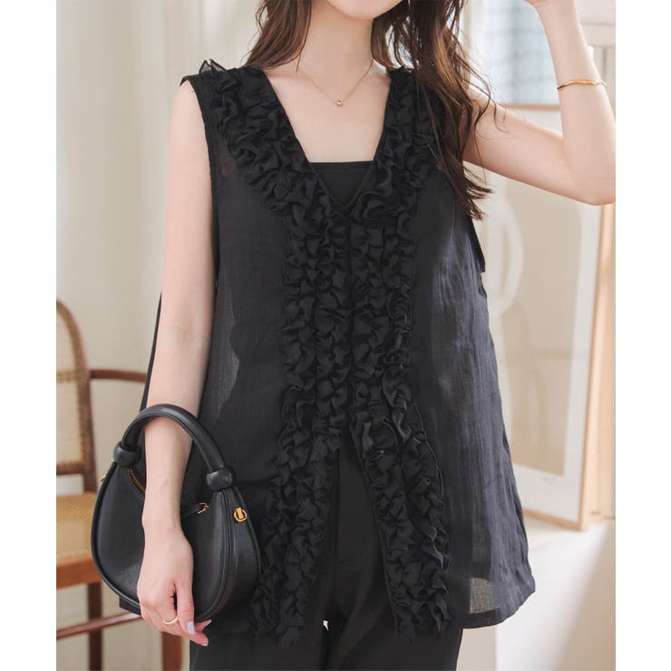 ブラック | ２wayシアーガーゼフリルジレ［C7584］ | KOBE LETTUCE