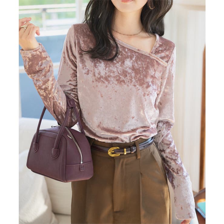 ピンク | クラッシュベロアアシンメトリーネックトップス［C7587］ ベロア トップス | KOBE LETTUCE