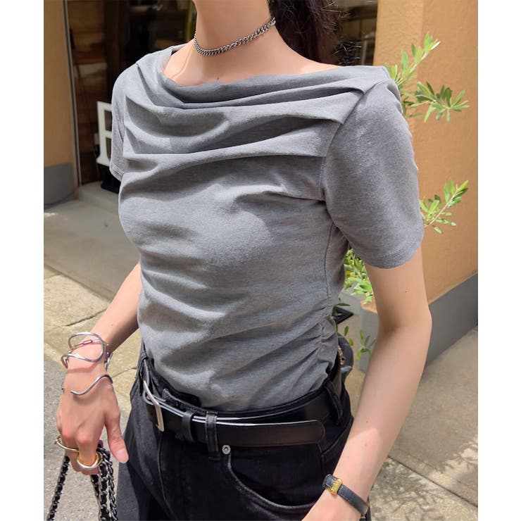 グレー | タックデザイン オフショルダー Tシャツ | KOBE LETTUCE