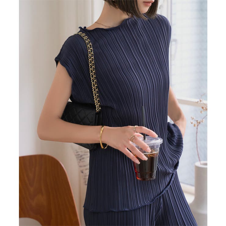 ネイビー | プリーツチュニックトップス［C7592］トップス レディース 夏 | KOBE LETTUCE