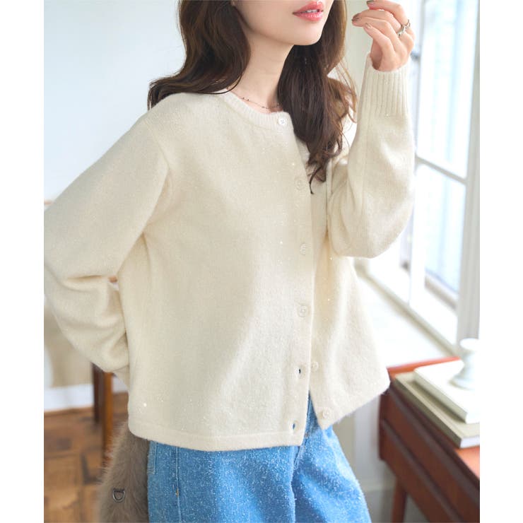 もっちりラメニットカーディガン ニットカーディガン もっちり[品番