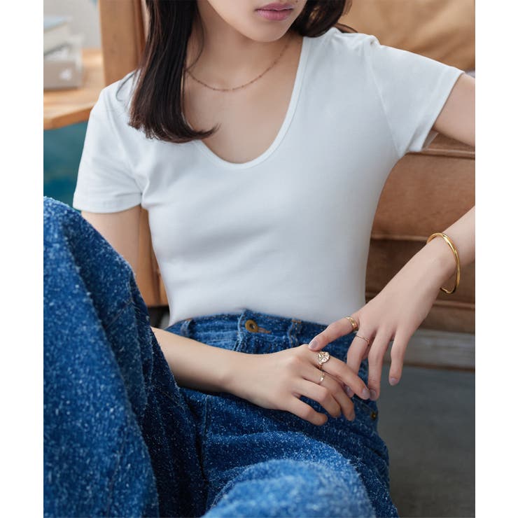 オフホワイト | 深Uネック半袖シンプルTシャツ［C7609］ tシャツ 半袖 | KOBE LETTUCE