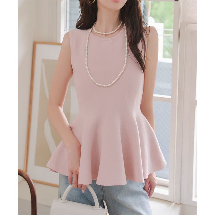 ペプラムノースリニット　ラウンジドレス Loungedress ニット セーター ペプラムノースリニット