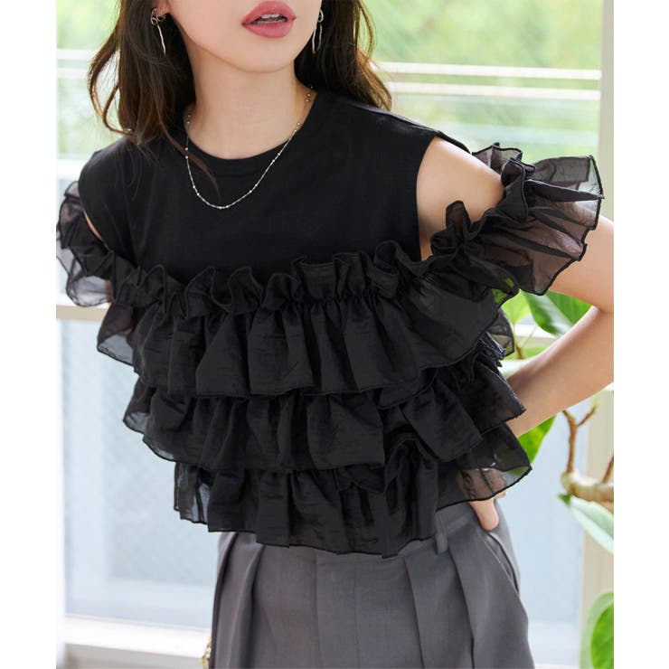 ブラック | マルチウェイフリルビスチェドッキングTシャツ マルチウェイ フリル | KOBE LETTUCE