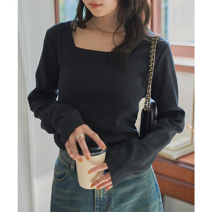 深開きスクエア Uネック 長袖Tシャツ[品番：KO000015548]｜KOBE