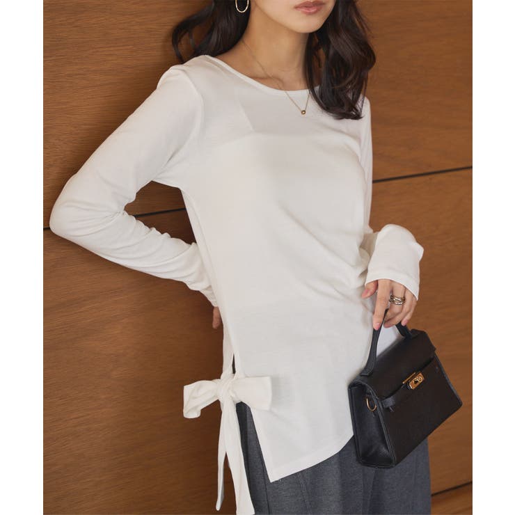 オフホワイト | アシンメトリーサイドリボンスムースロンT［C7671］ ロンT 長袖 | KOBE LETTUCE