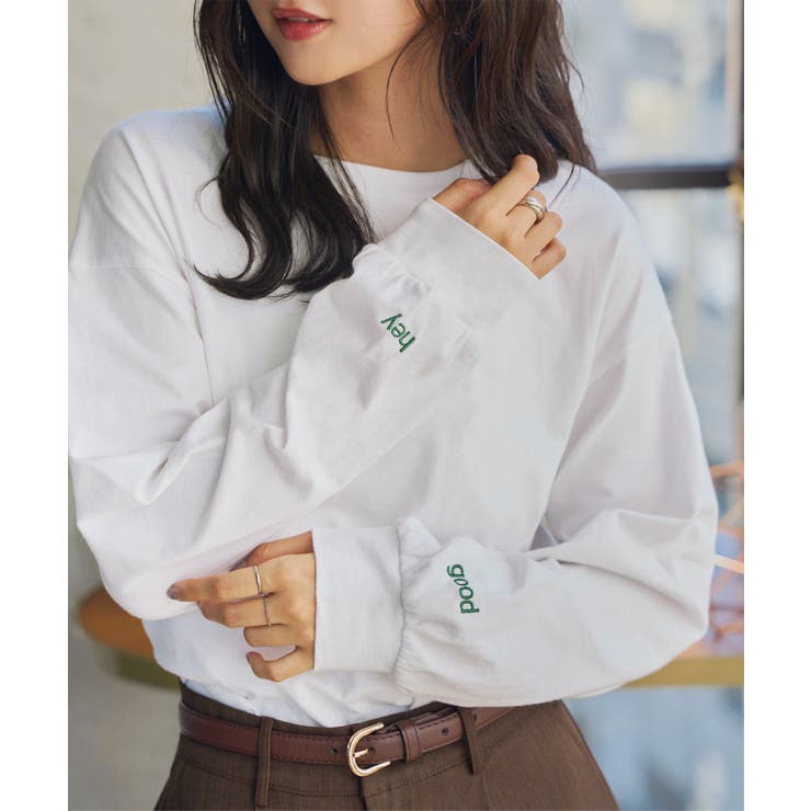 袖口ワンポイント刺繍ロンT［C7672］ ワンポイント刺繍 ロンT[品番