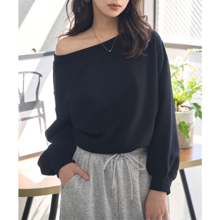 ブラック | オフショルダースウェット［C7675］ オフショルダー スウェット | KOBE LETTUCE