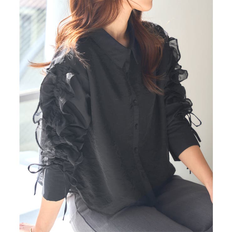 ブラック | オーガンジーフリルブラウス［C7678］ オーガンジー フリル | KOBE LETTUCE