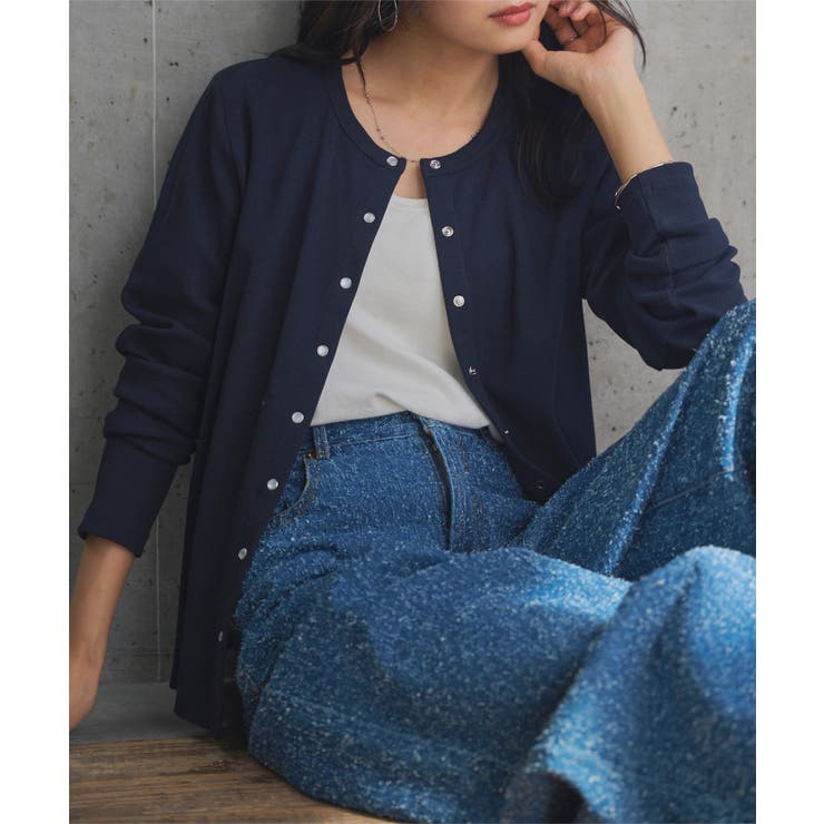 ネイビー | スナップボタン丸首リブカーディガン カーディガン スナップボタン | KOBE LETTUCE