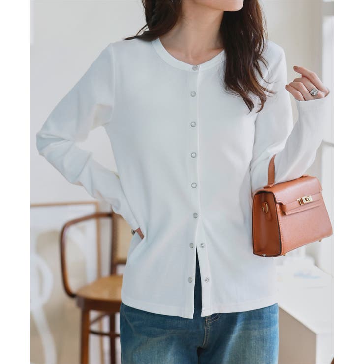 オフホワイト | スナップボタン丸首リブカーディガン カーディガン スナップボタン | KOBE LETTUCE