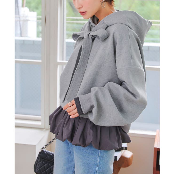 チャコール | シアーバルーンペプラムトップス［C7696］ 選べる2ネック シアー | KOBE LETTUCE