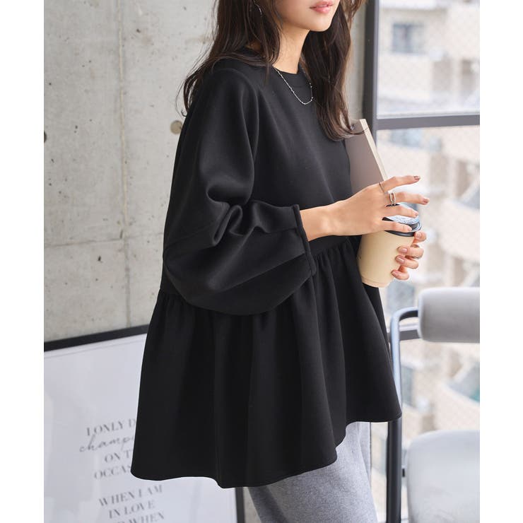 ダイバーボリュームスリーブペプラムトップス［C7697］ ペプラム