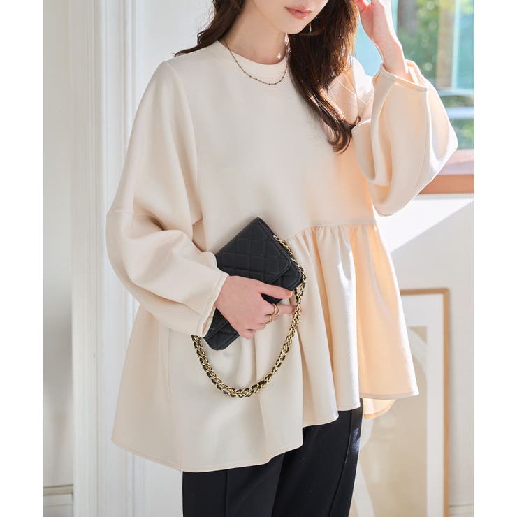 ダイバーボリュームスリーブペプラムトップス ペプラム トップス[品番