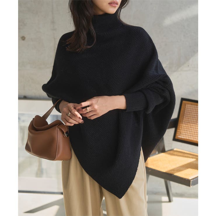 ブラック | ハイネック アシンメトリードルマンニット ハイネック | KOBE LETTUCE