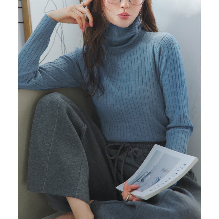 ブルー | M L 太リブもっちりインナーニット［C7713］ | KOBE LETTUCE