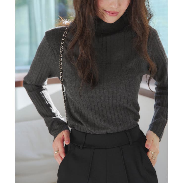 チャコール | M L 太リブもっちりインナーニット［C7713］ | KOBE LETTUCE