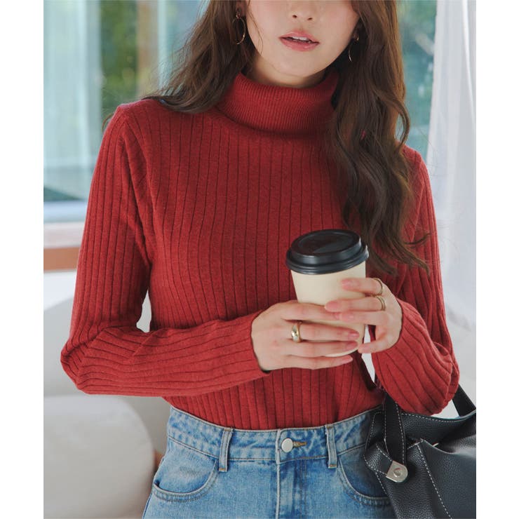 レッド | M L 太リブもっちりインナーニット［C7713］ | KOBE LETTUCE