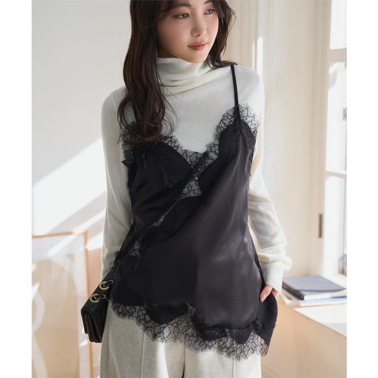 ブラック | サテンレースキャミソール［C7751］ サテンレースキャミソール レディース | KOBE LETTUCE