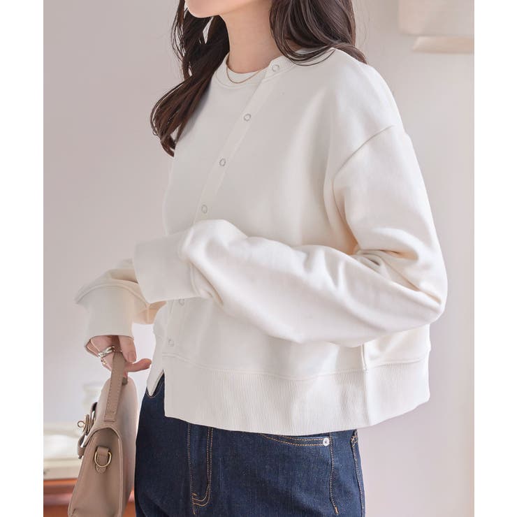 オフホワイト | アシンメトリースウェットカーディガン［C7763］ カーディガン スウェット | KOBE LETTUCE