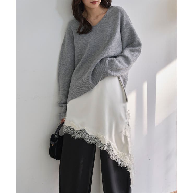 アイボリー | サテンレースアシメロングキャミソール［C7769］ サテン レース | KOBE LETTUCE