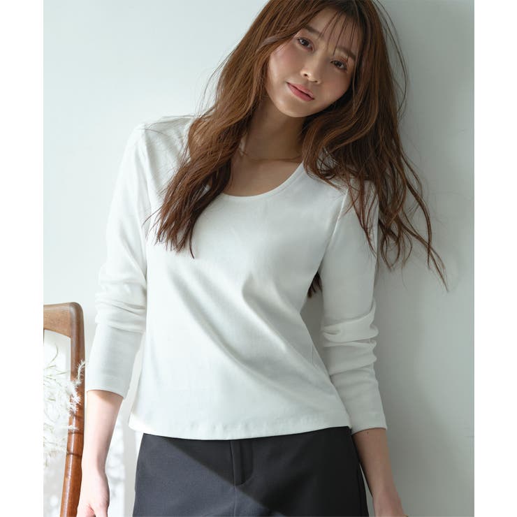 オフホワイト | 深開きスクエア Uネック 長袖Tシャツ［C7770］ | KOBE LETTUCE
