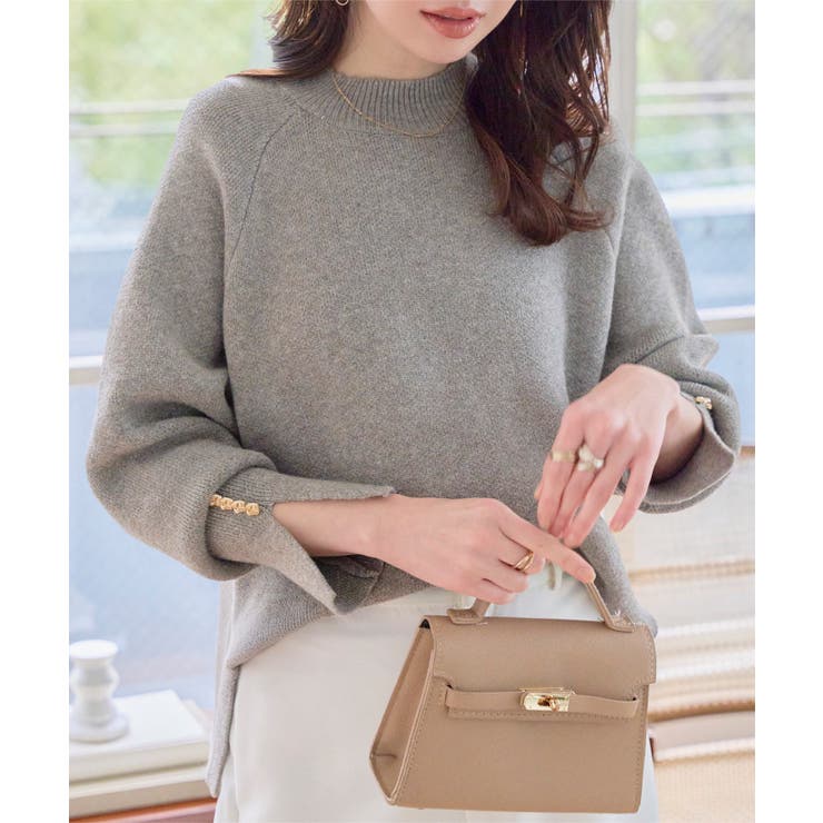 杢グレージュ | 袖スリットボタンデザインニット［C7775］ ニット セーター | KOBE LETTUCE