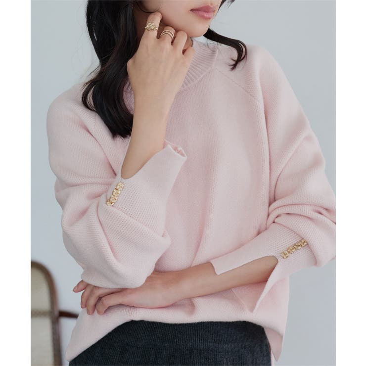 ピンク | 袖スリットボタンデザインニット［C7775］ ニット セーター | KOBE LETTUCE