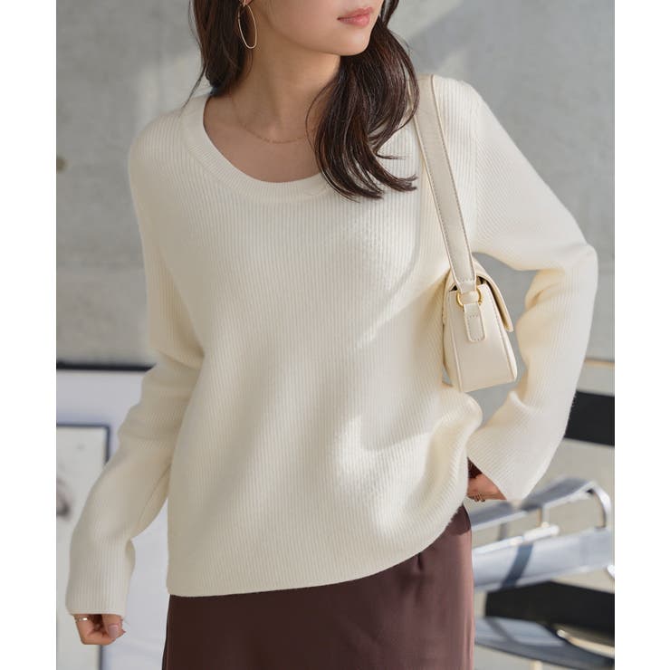 アイボリー | 深Uネック裏起毛リブニット 深Uネック リブニット | KOBE LETTUCE