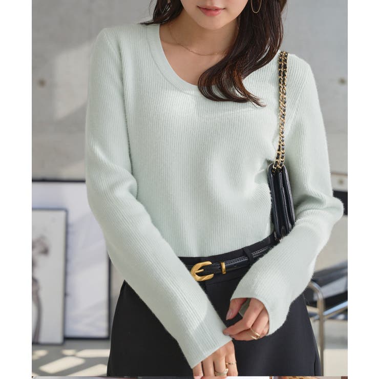 サックス | 深Uネック裏起毛リブニット 深Uネック リブニット | KOBE LETTUCE