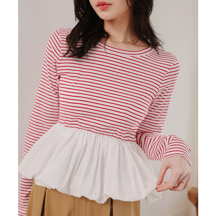 オフ×レッド | ペプラム切替バルーンコットンロンT［C7801］ ペプラムトップス ロンt | KOBE LETTUCE