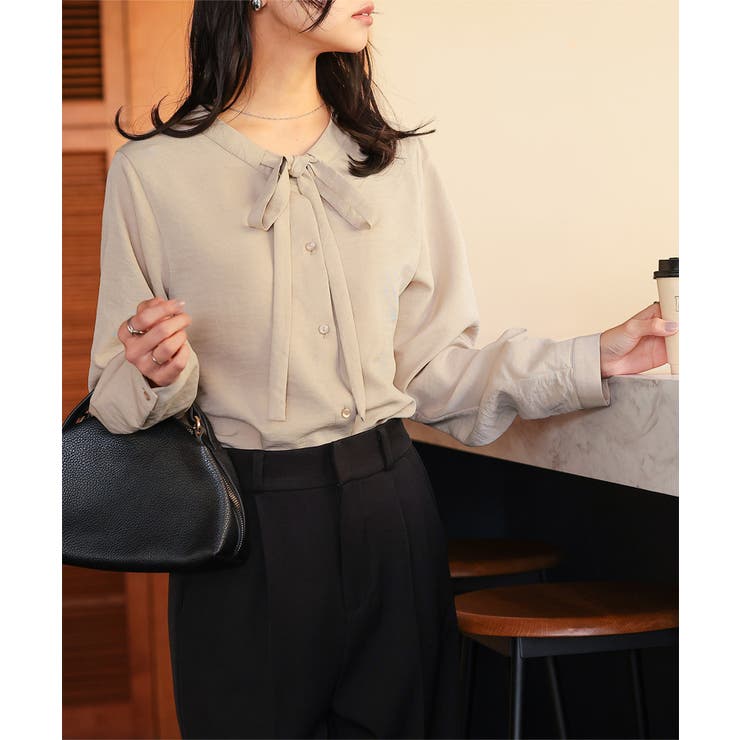 ベージュ | ボウタイブラウス［C7809］ ボウタイブラウス シャツ | KOBE LETTUCE