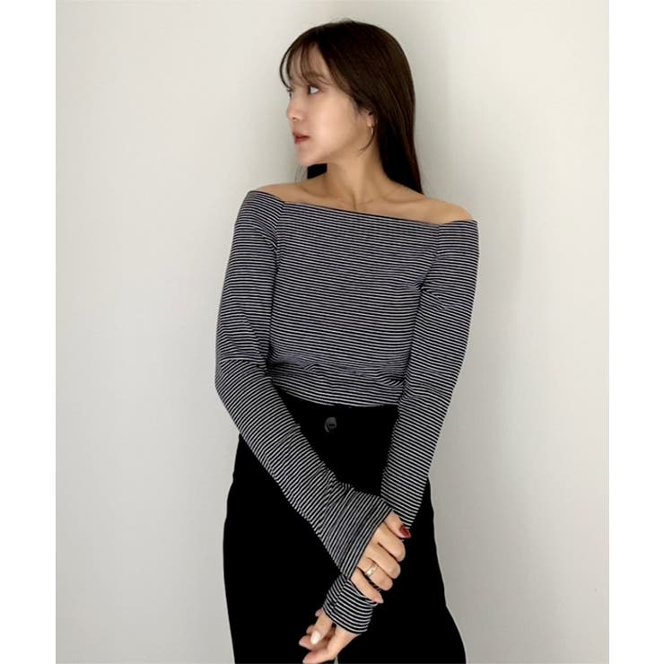 細ボーダーブラック | [ yuiさんコラボ ]選べる2タイプ長袖 デザインカットソー［C7853］ | KOBE LETTUCE