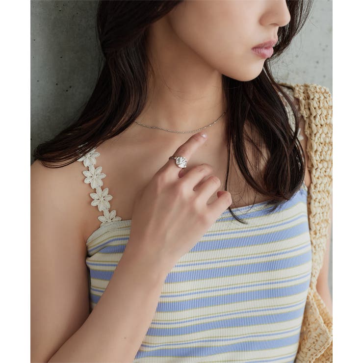 ボーダーブルー | お花ストラップカップ付きキャミ［C7902］ お花ストラップカップ付き キャミソ… | KOBE LETTUCE