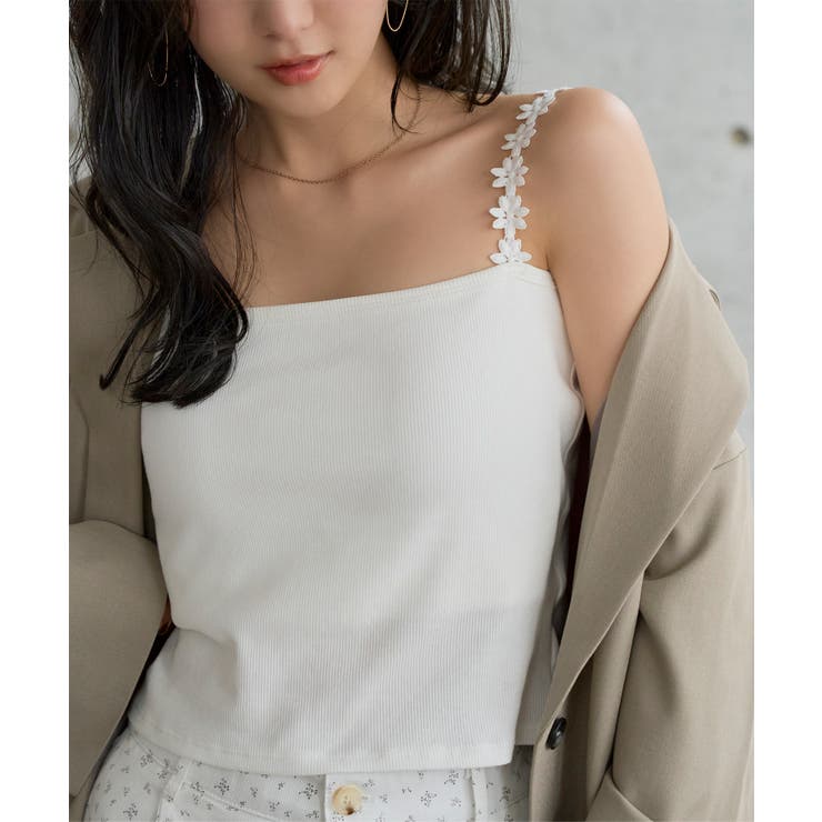 オフホワイト | お花ストラップカップ付きキャミ［C7902］ お花ストラップカップ付き キャミソ… | KOBE LETTUCE