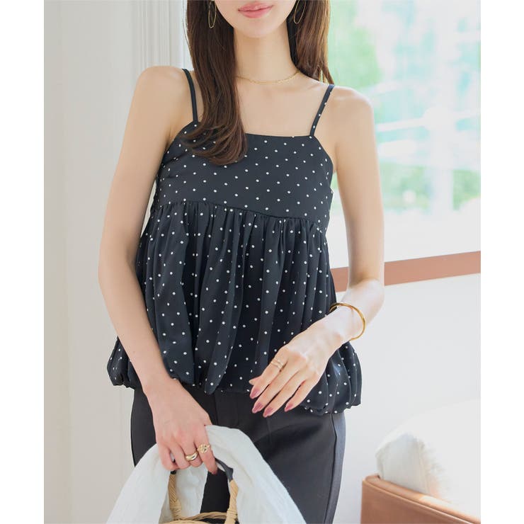 ブラック×ドット | サテンバルーンペプラムキャミトップス［C7958］ サテンキャミソール バルーン… | KOBE LETTUCE