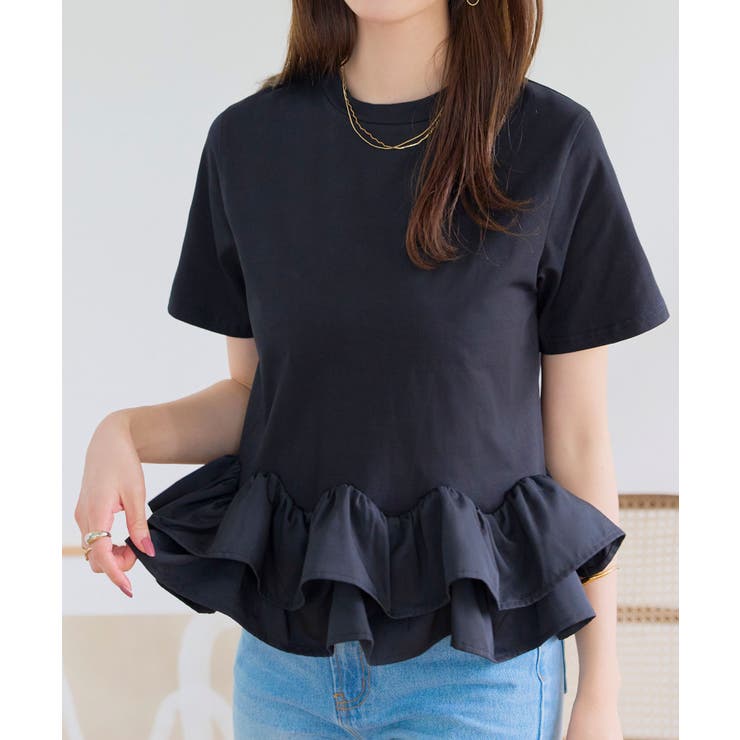 ブラック | 裾フリルペプラムTシャツ［C7959］ 裾フリル ペプラム | KOBE LETTUCE