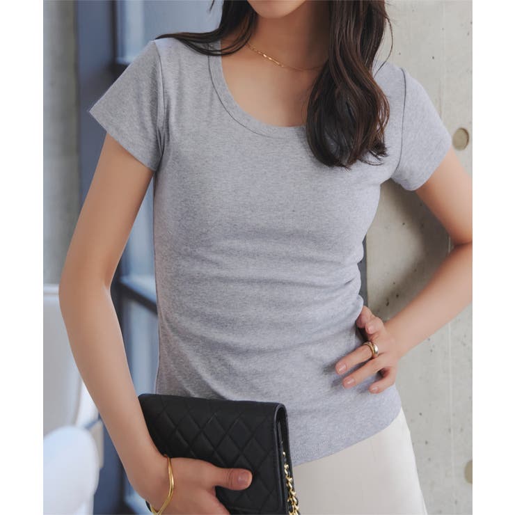 グレー | UネックフィットTシャツ［C7977］ Uネック 半袖 | KOBE LETTUCE