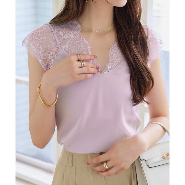 パープル | レースドッキングサテントップス［C7981］ レースドッキング サテントップス | KOBE LETTUCE