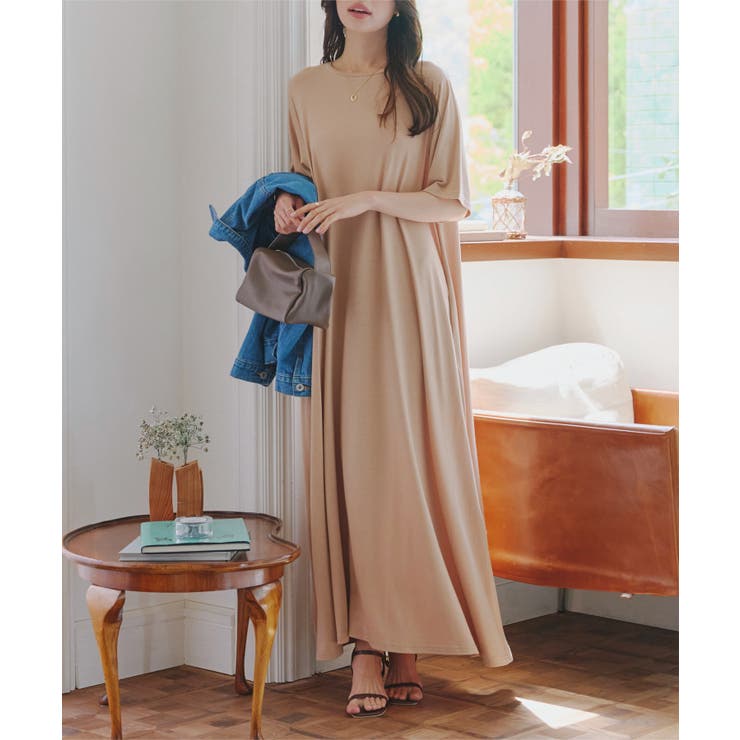 ベージュ | 接触冷感 × シワ防止加工付きカットソーワンピースゆったり | KOBE LETTUCE